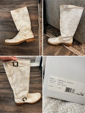 Frye Veronica Slouch Boots in White with Tan Sole